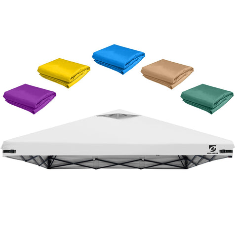 Unicamper 10x10 canopy replacement top with air vent for cooler shade outdoors.