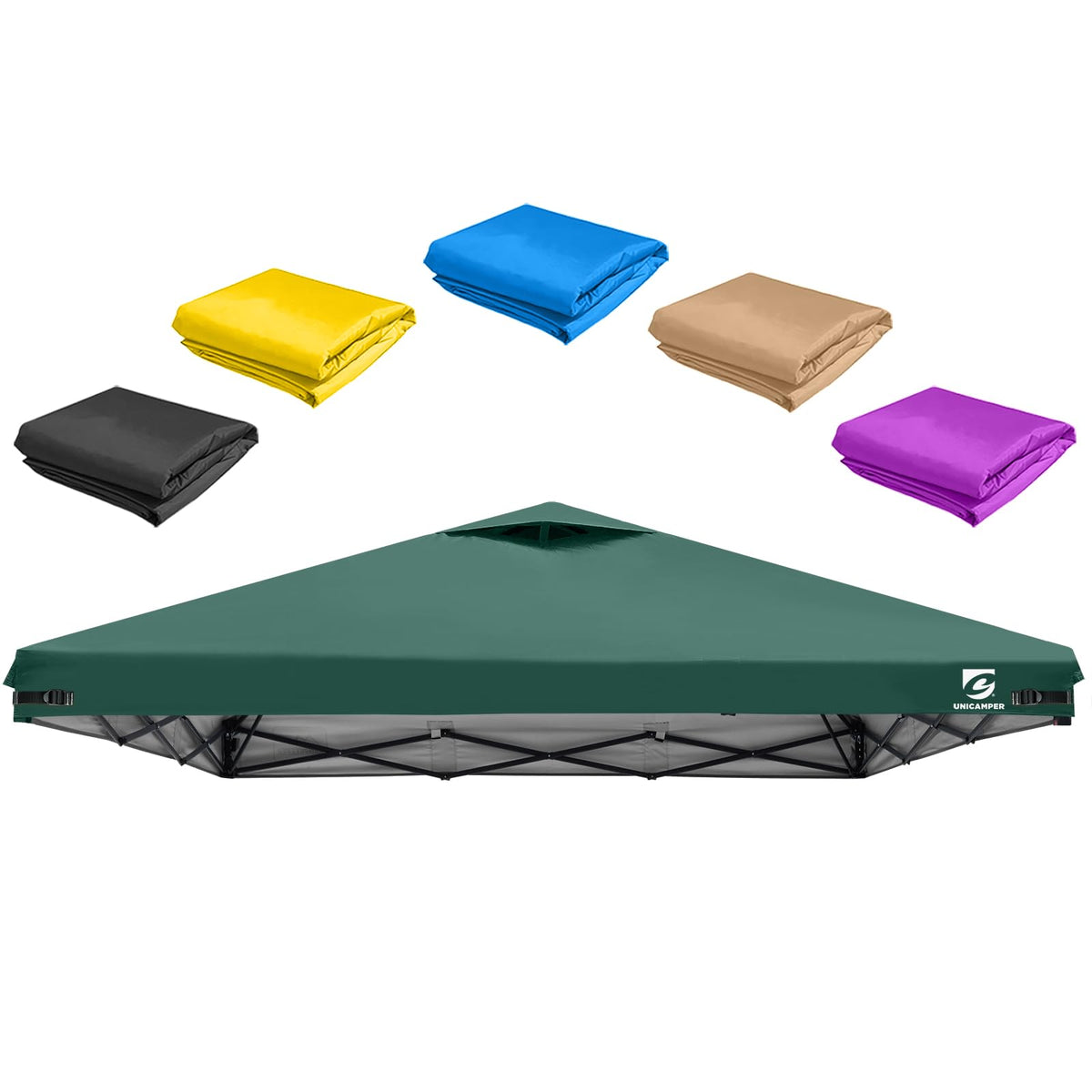 UNICAMPER 10x10 canopy top in green ready to fit straight-leg frames for shade