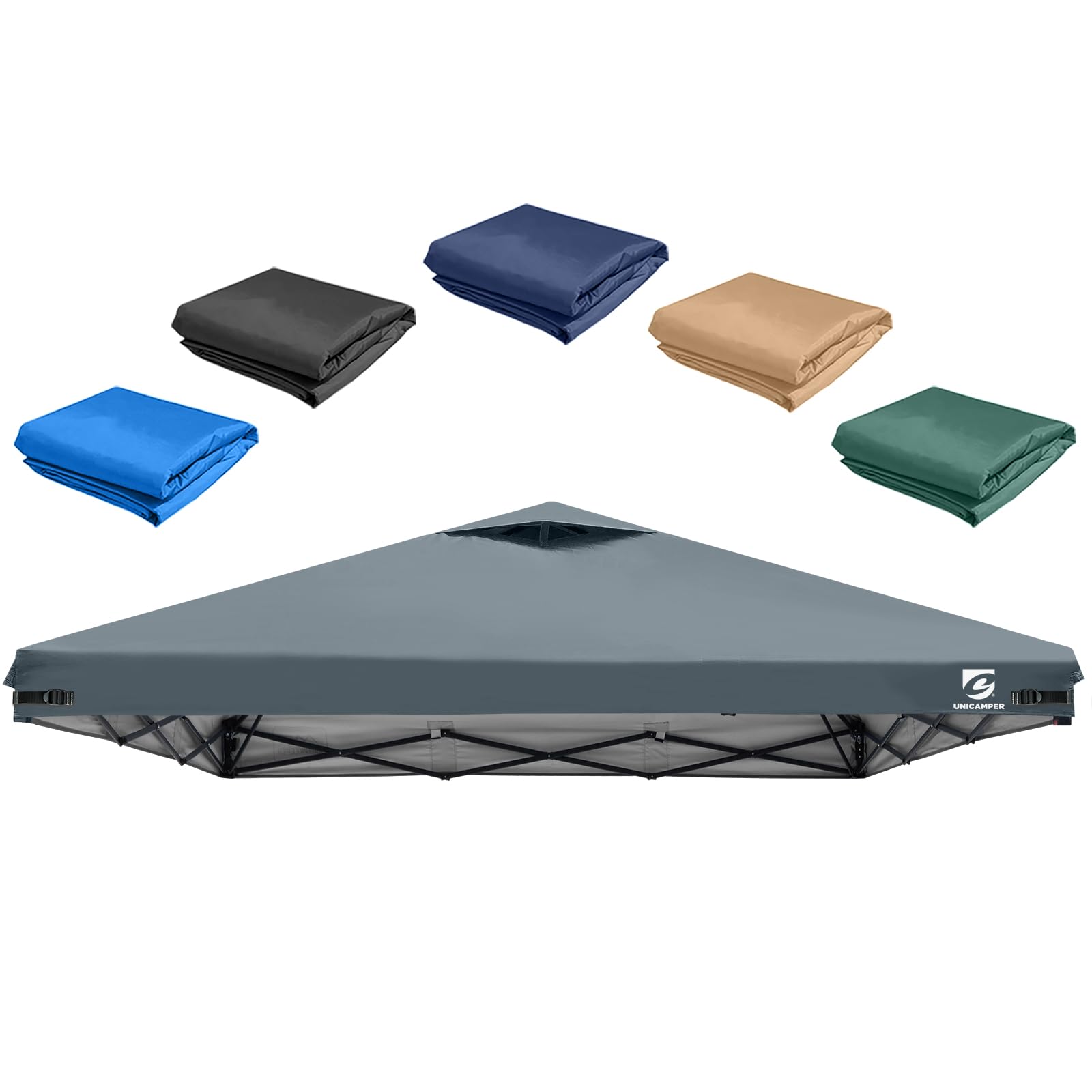 UNICAMPER 10x10 canopy top with vent detail for quick setup and airflow
