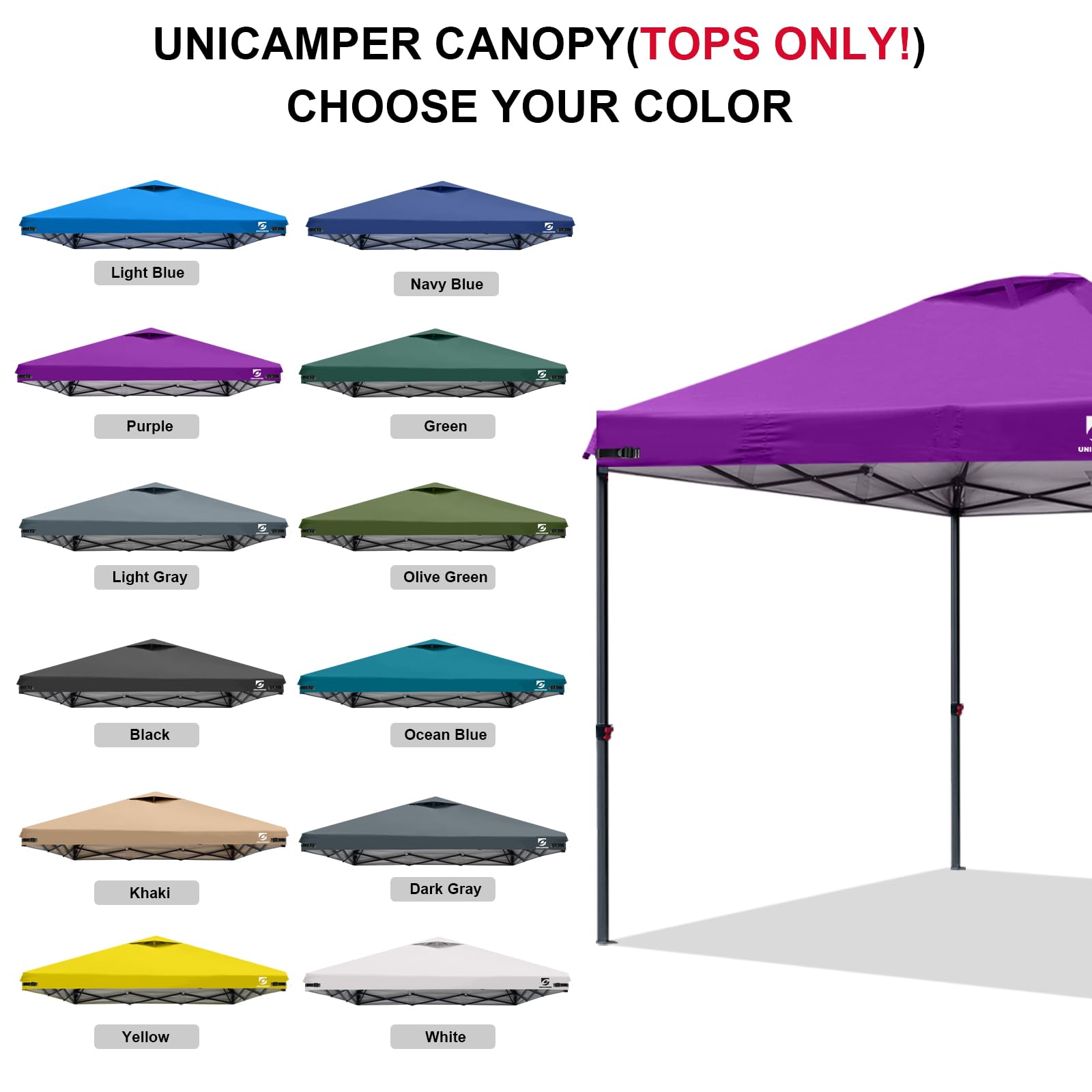 UNICAMPER heavy-duty fabric provides sun and weather protection