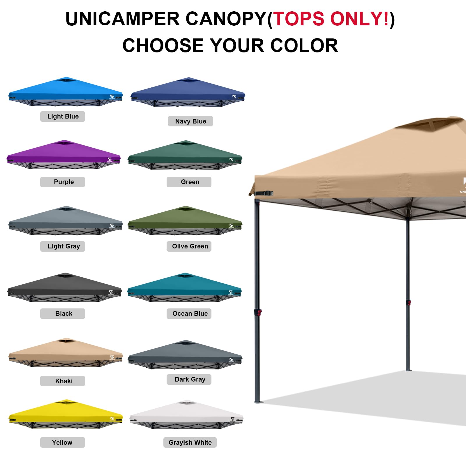 UNICAMPER khaki replacement top highlights durable, weather-ready fabric