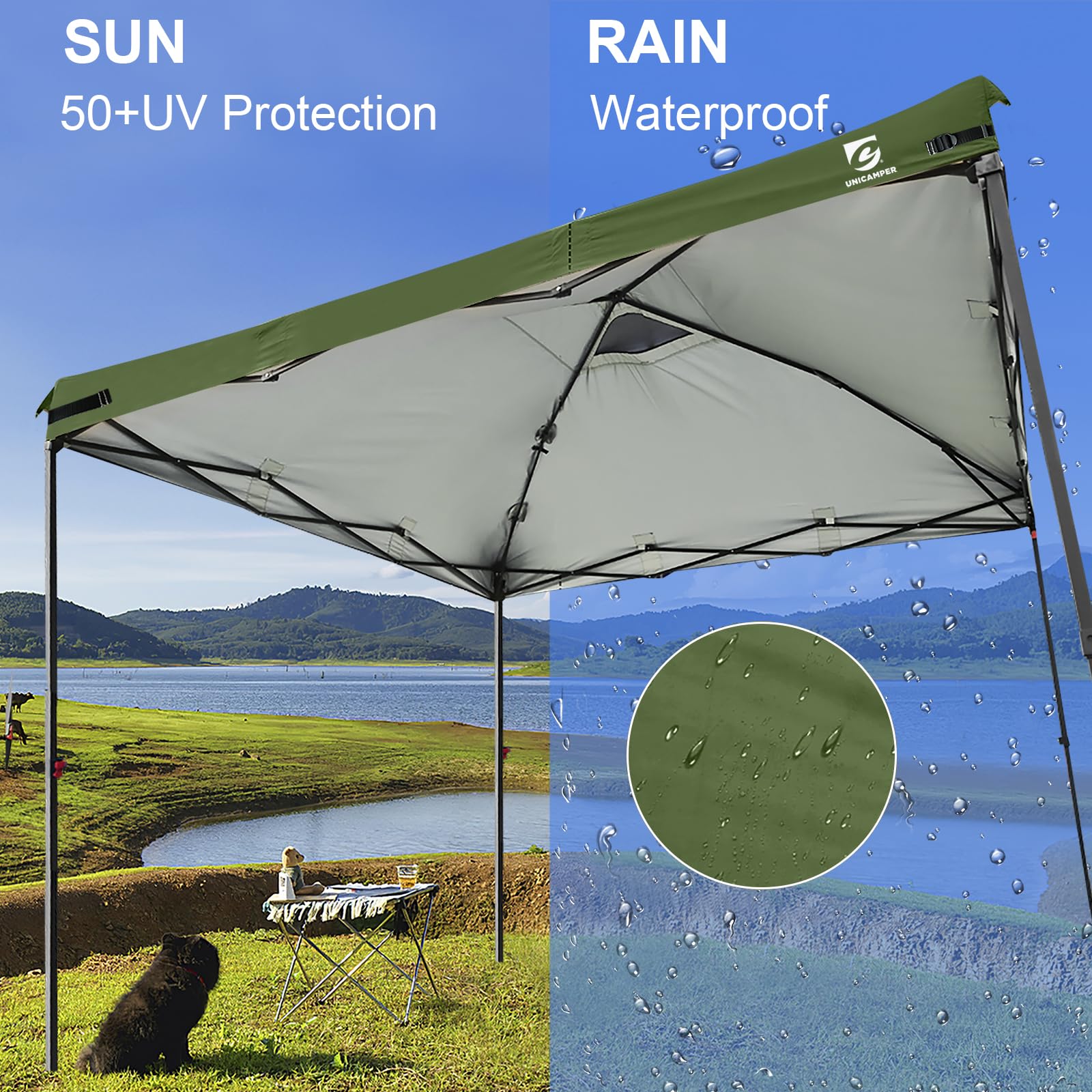 UNICAMPER two-vent design stabilizes canopy during breezy days