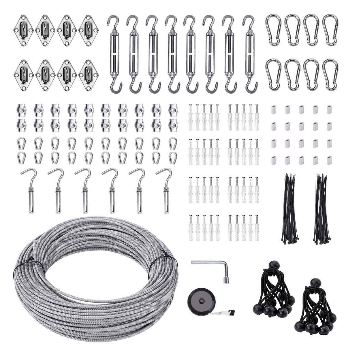 Unicaravan shade sail hardware kit with 131 ft wire rope for durable outdoor shade installations