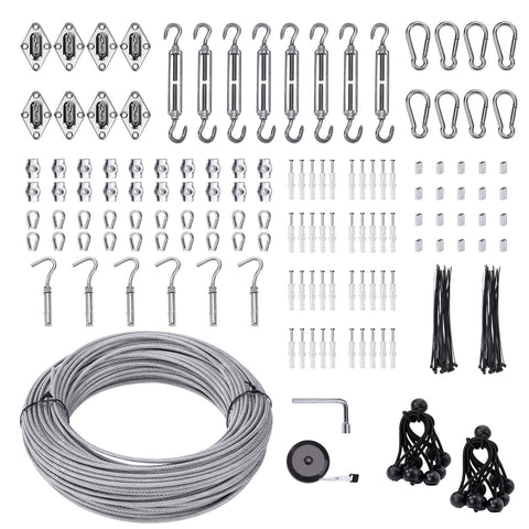 Unicaravan shade sail hardware kit with 131 ft wire rope for durable outdoor shade installations