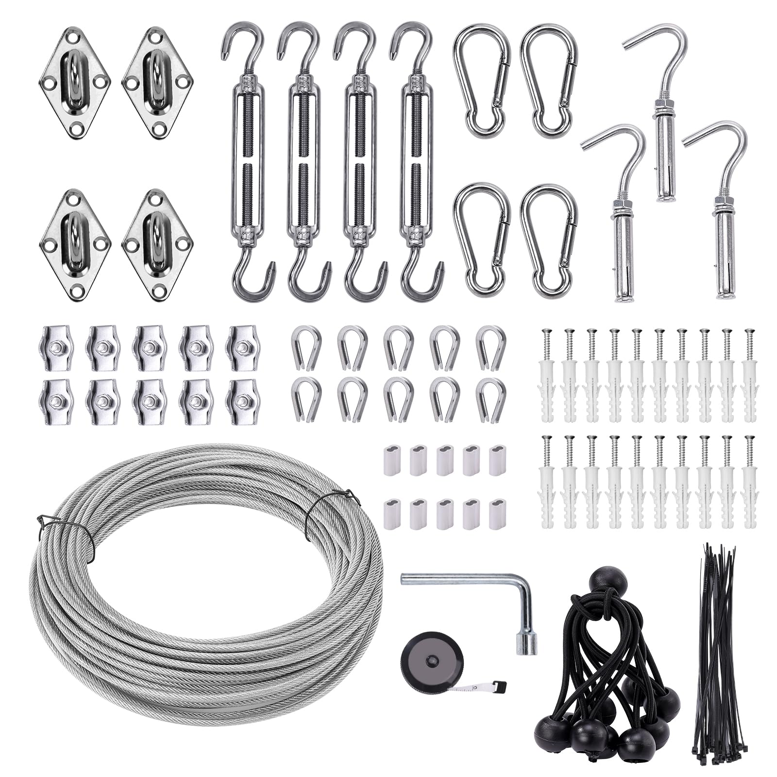 Unicaravan shade sail kit with 65.5 ft cable for sturdy outdoor installs.