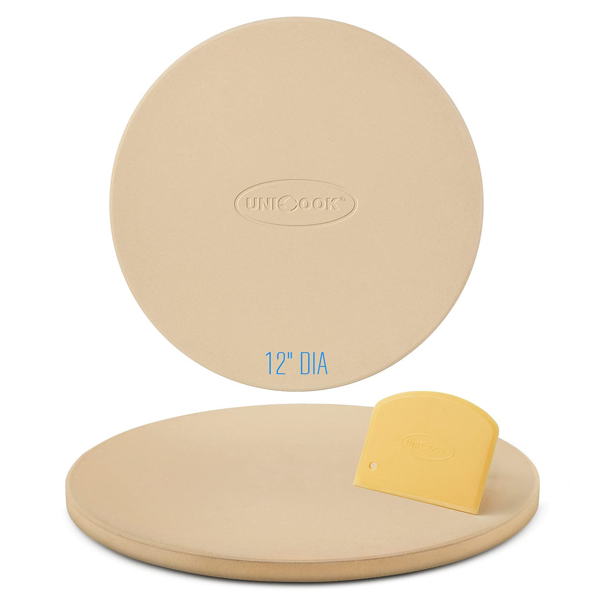 Unicook 12-inch round pizza stone for even heat and crisp crust.