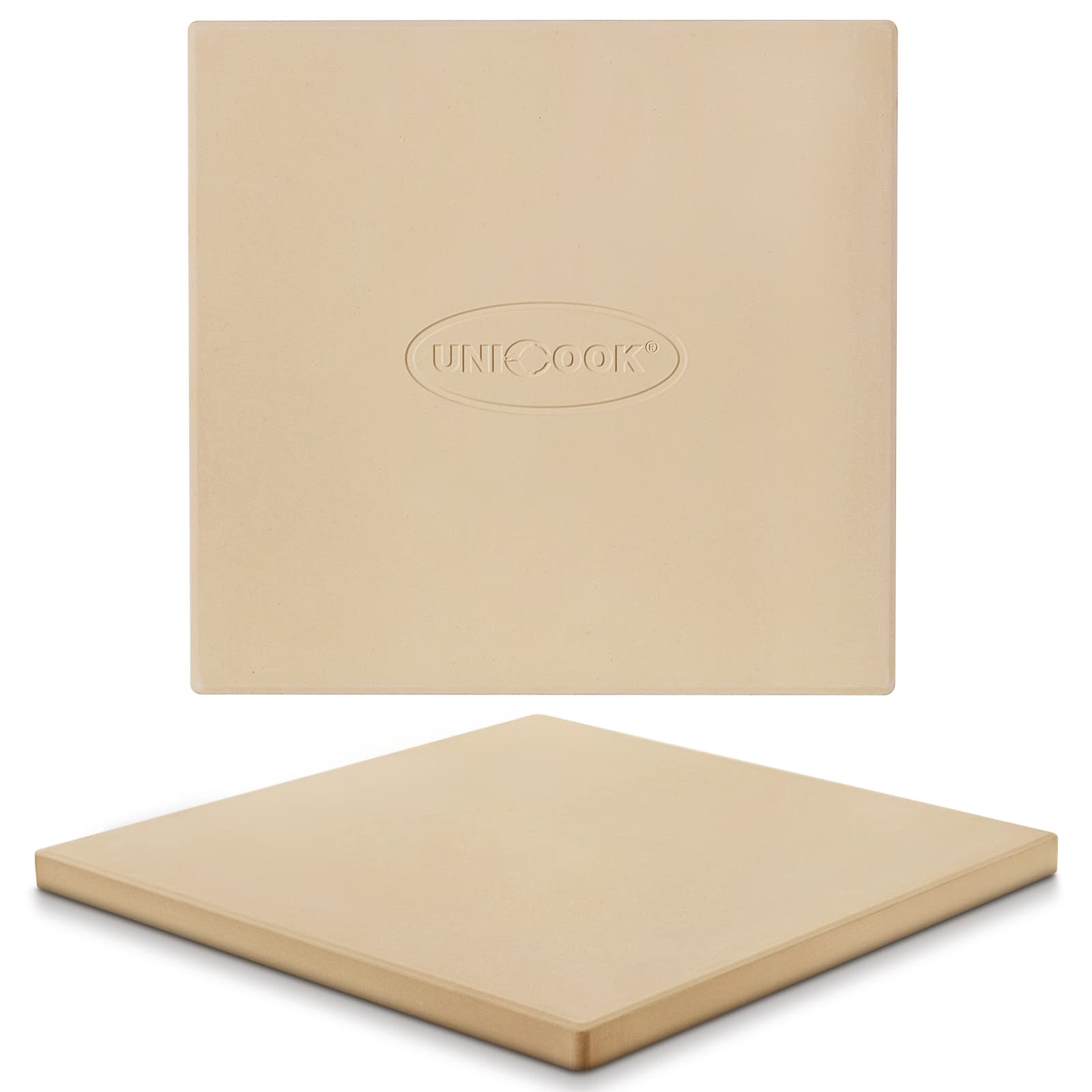 Unicook 12x12 pizza stone in oven for even heat and crispy crust.