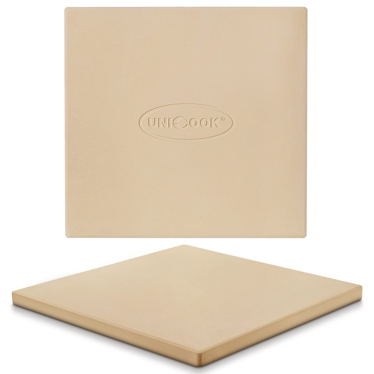 Unicook 12x12 pizza stone in oven for even heat and crispy crust.