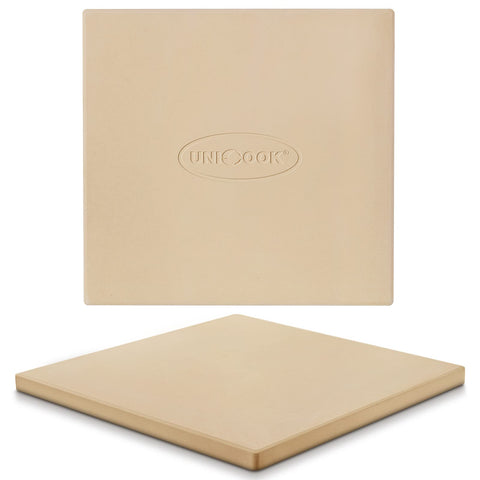 Unicook 12x12 pizza stone in oven for even heat and crispy crust.