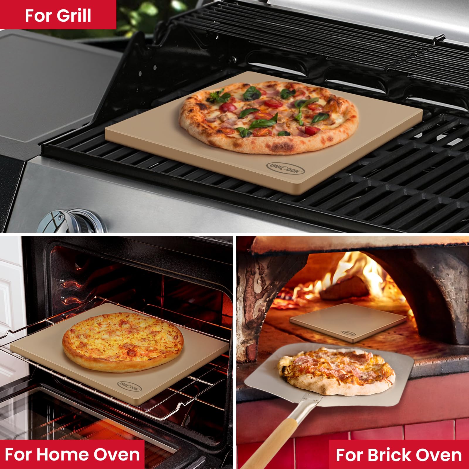 Unicook 18x18 inch stone bakes bread evenly and crisps crusts.