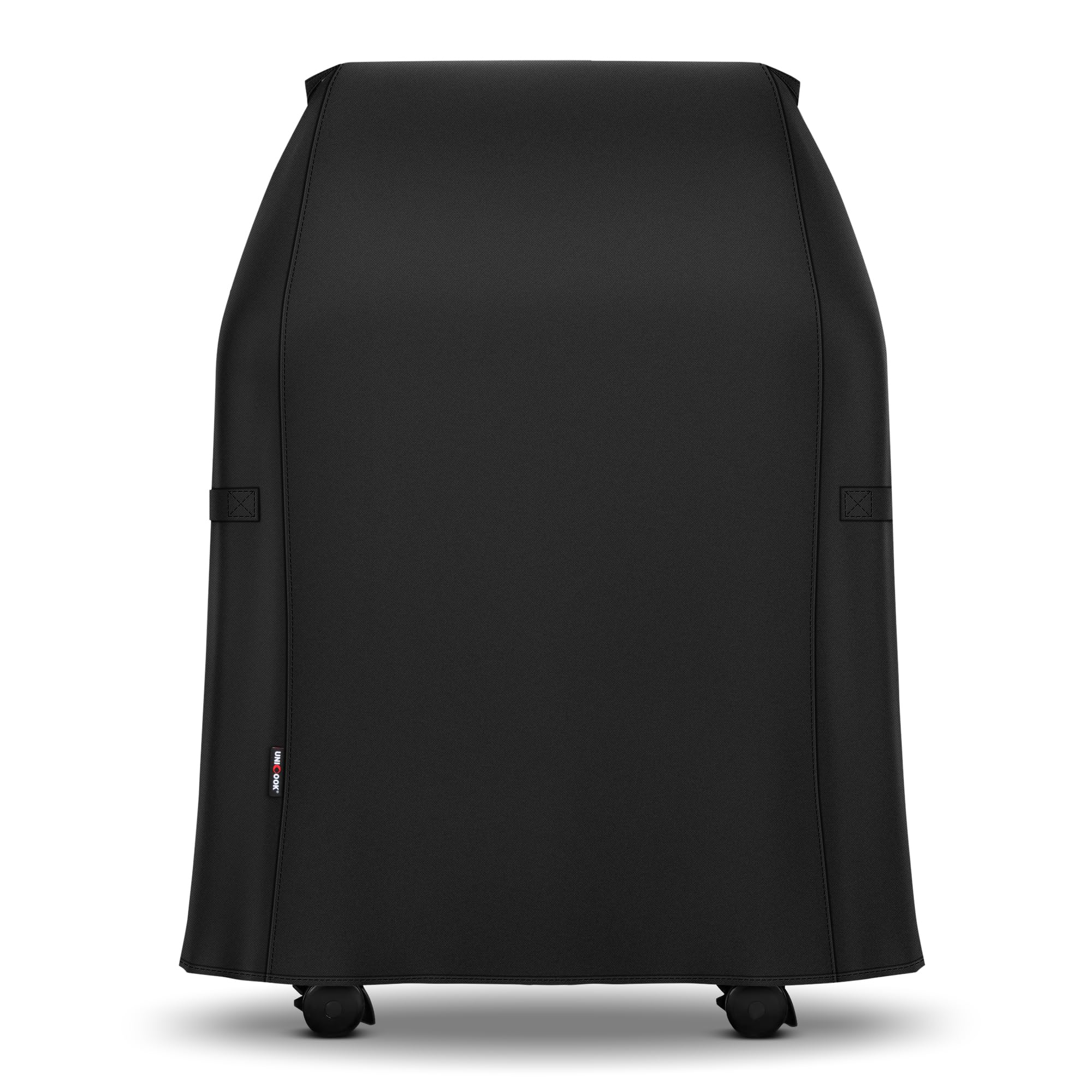 Unicook grill cover for Weber Spirit 210; front view with snug fit protects on windy days.