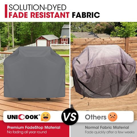 Unicook 50 inch grill cover back view provides full coverage between seasons.