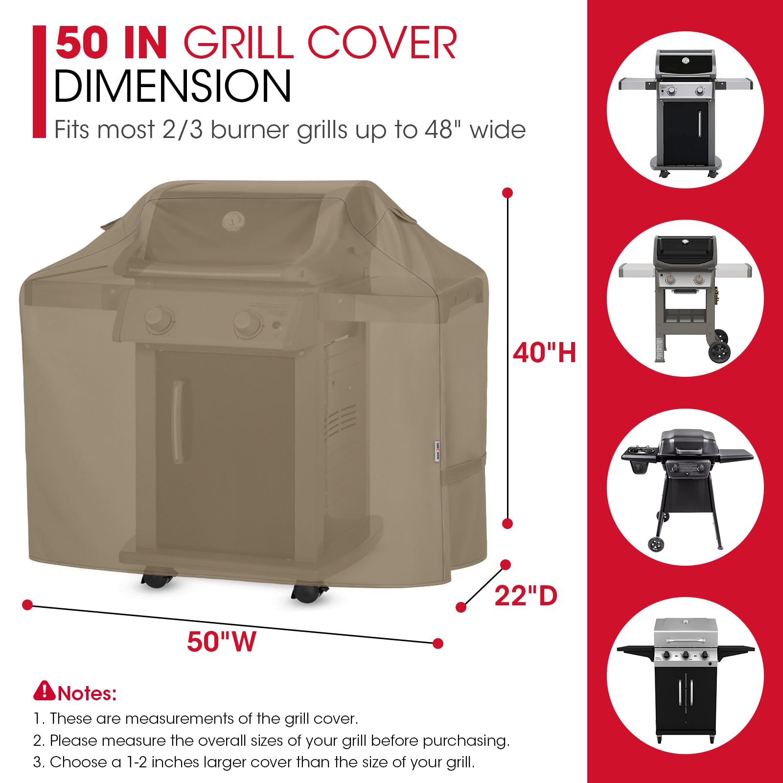 Unicook 50 inch grill cover side view shields your barbecue from weather
