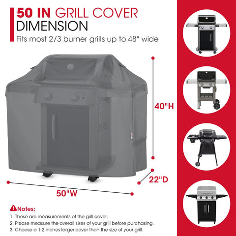 Unicook 50 inch grill cover side view shields against weather while staying snug.