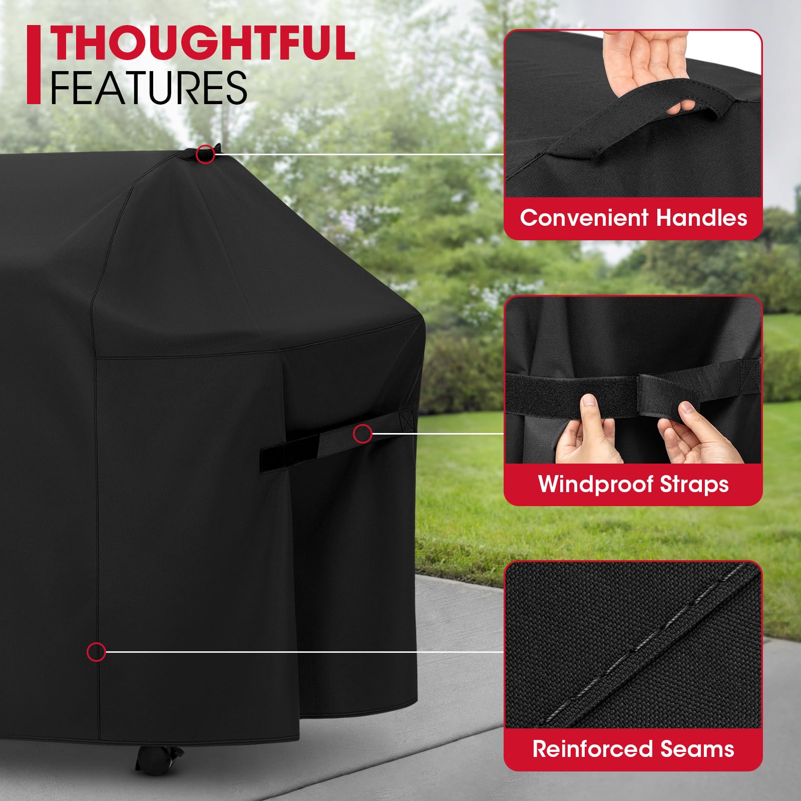 Unicook grill cover cleans easily with a hose and air dries in sun.