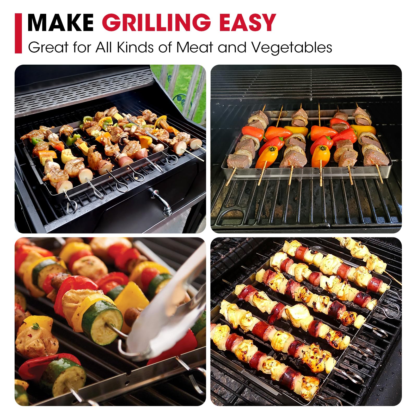 Unicook six 13-inch stainless steel skewers for even cooking