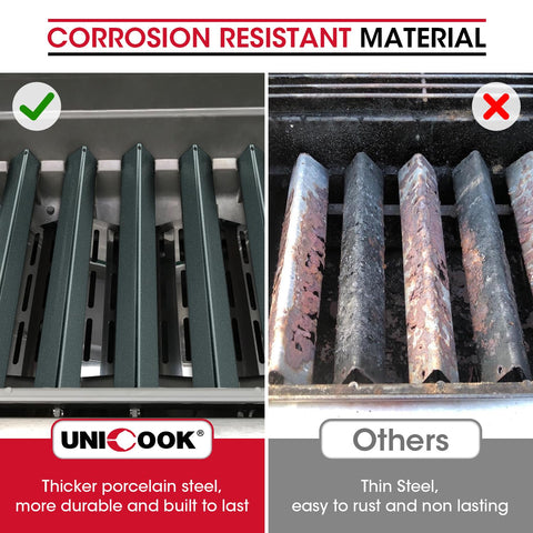 Unicook 7636 flavorizer bars installed on Weber Spirit 310 showing precise fit