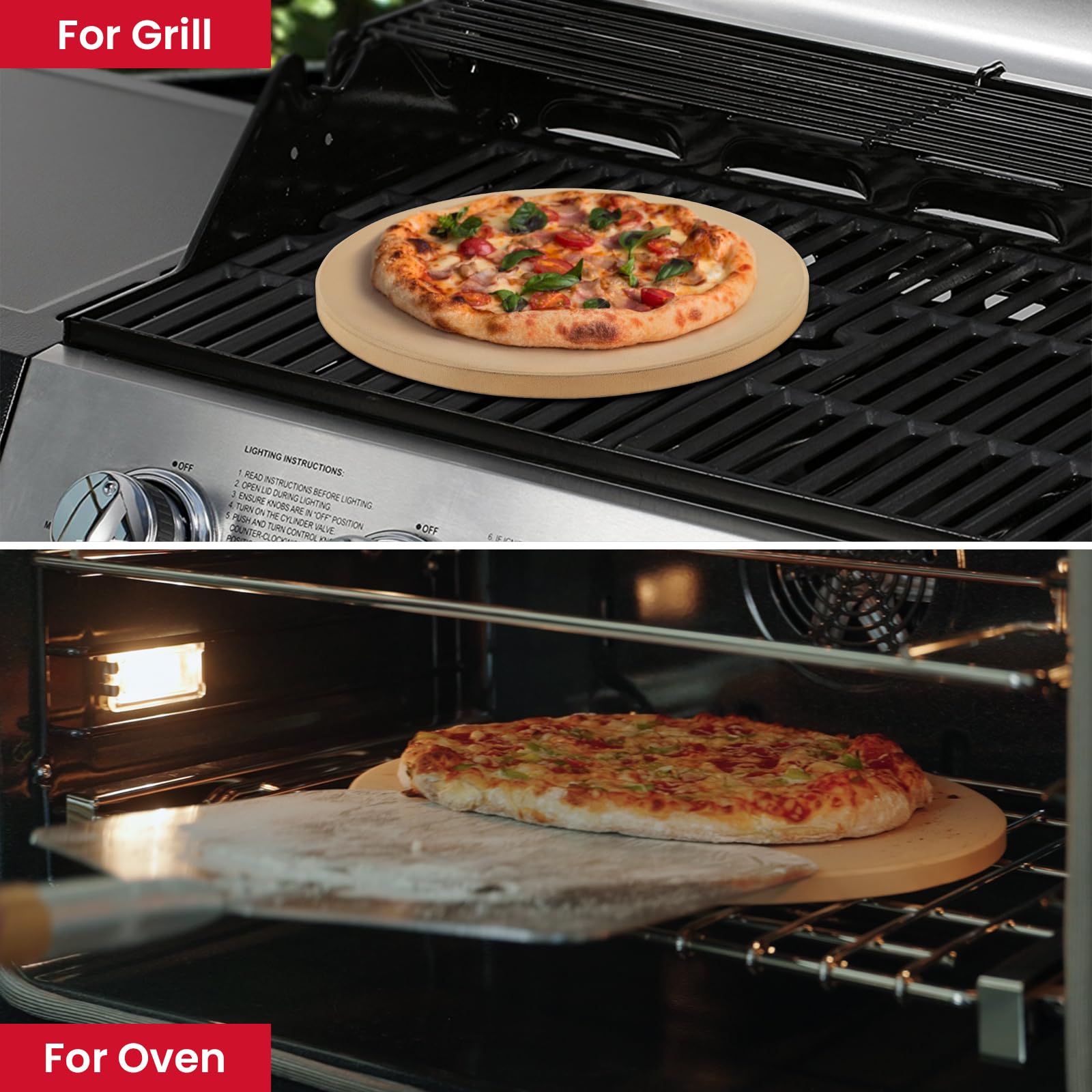 Unicook baking stone with included plastic scraper for easy cleanup.
