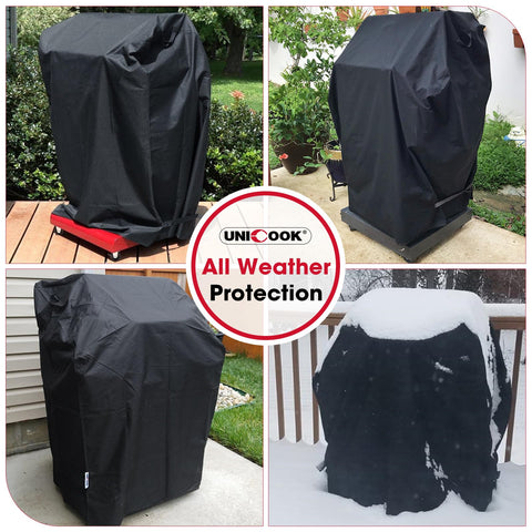 Unicook grill cover being rinsed for easy cleaning outdoors