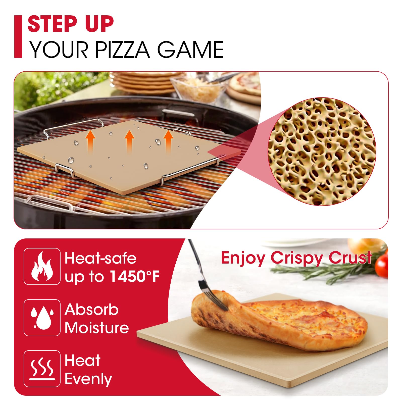 Unicook even-heat baking stone ensures uniform crusts with fewer hot spots.