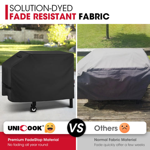 Unicook griddle cover with sturdy side handles for easy on off use.