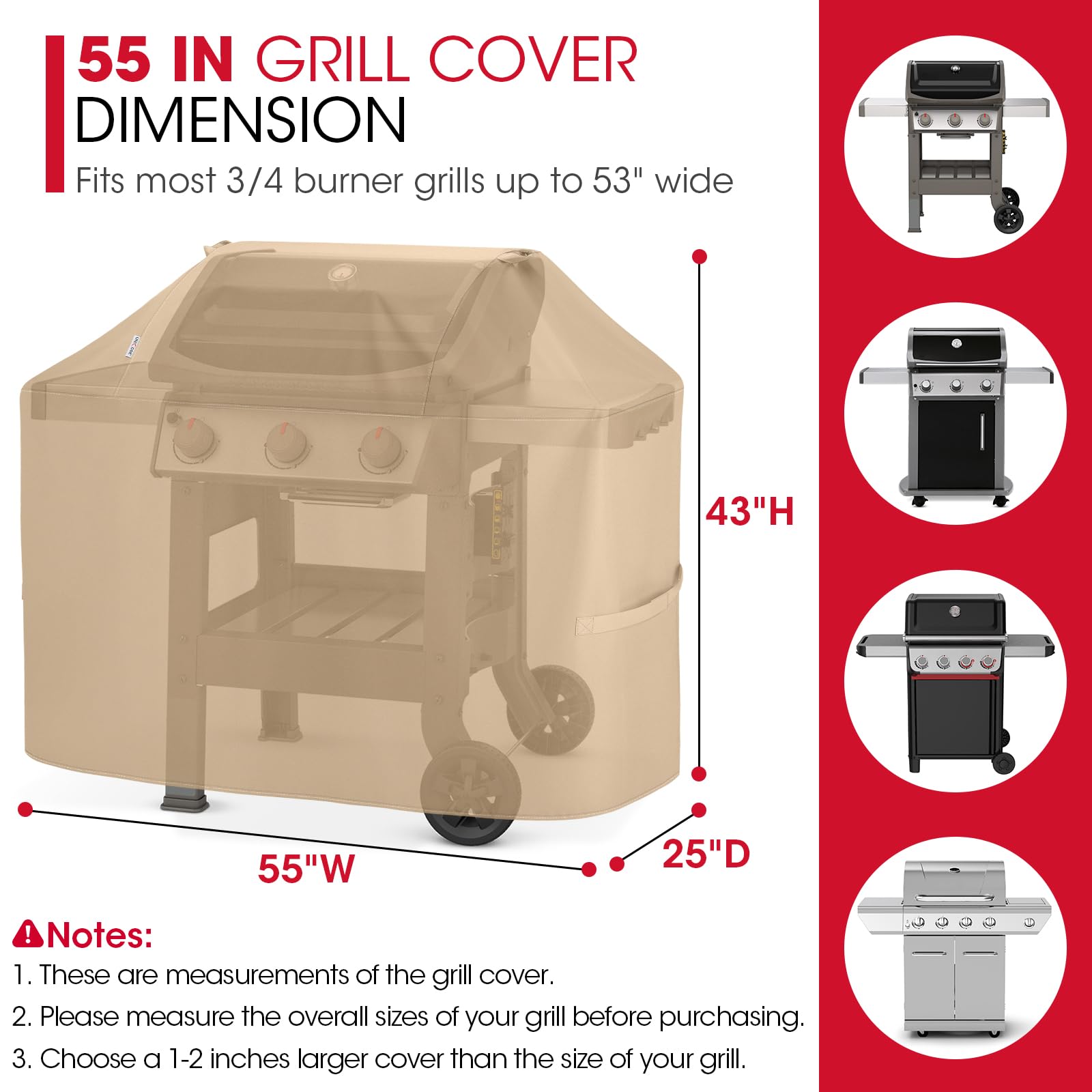 Unicook grill cover, side view, secured with wind straps