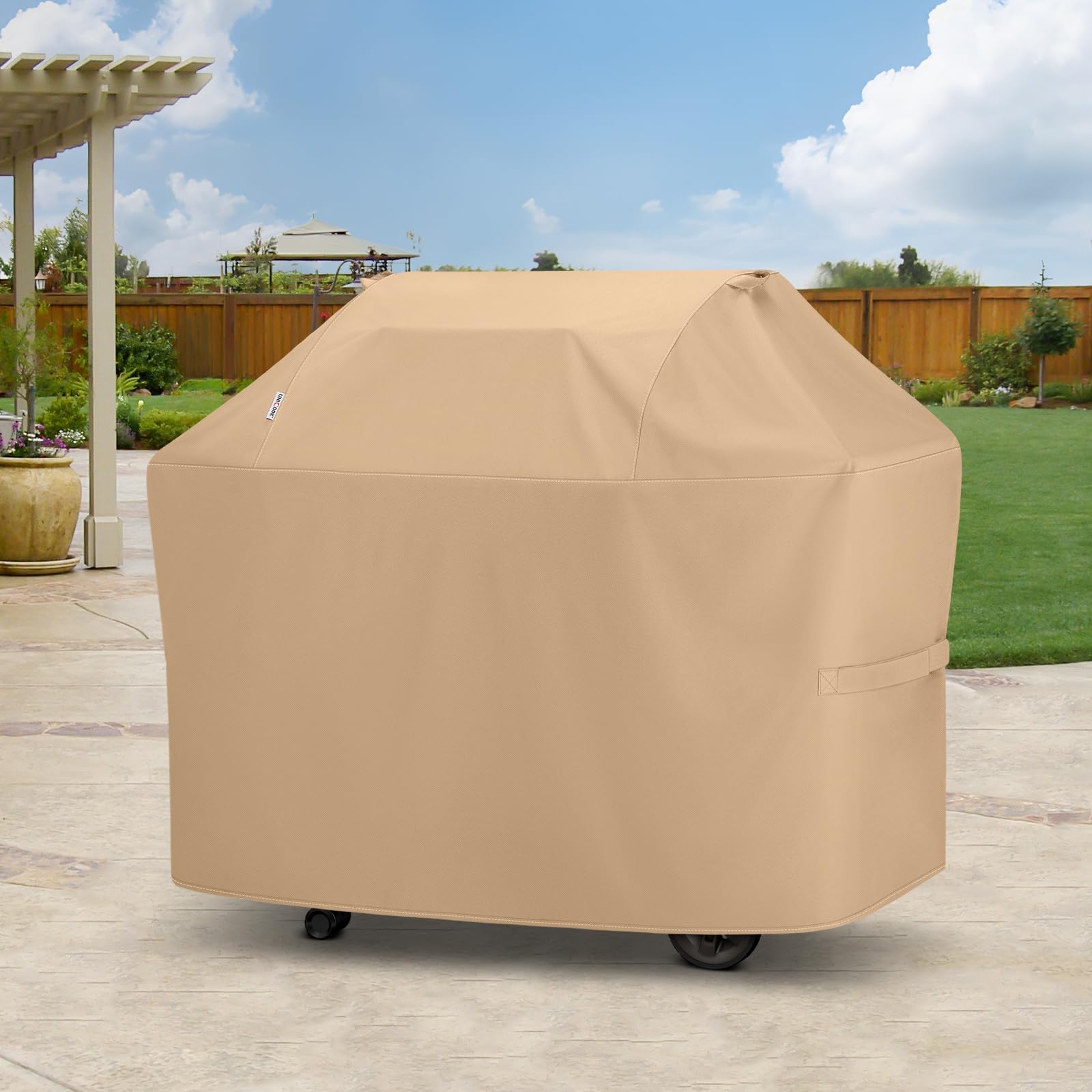 Unicook grill cover shown with Weber and Char-Broil grills