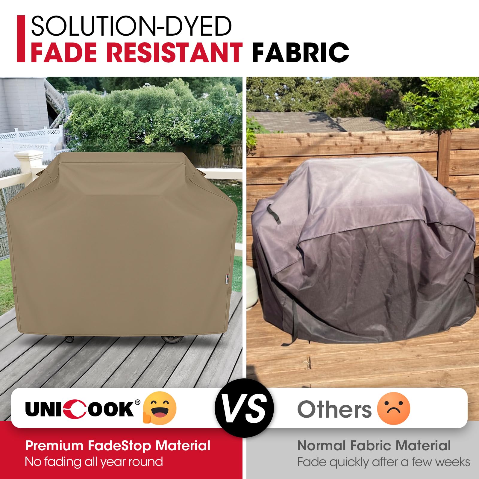 Unicook fade-resistant fabric resists sun damage for year-round protection.