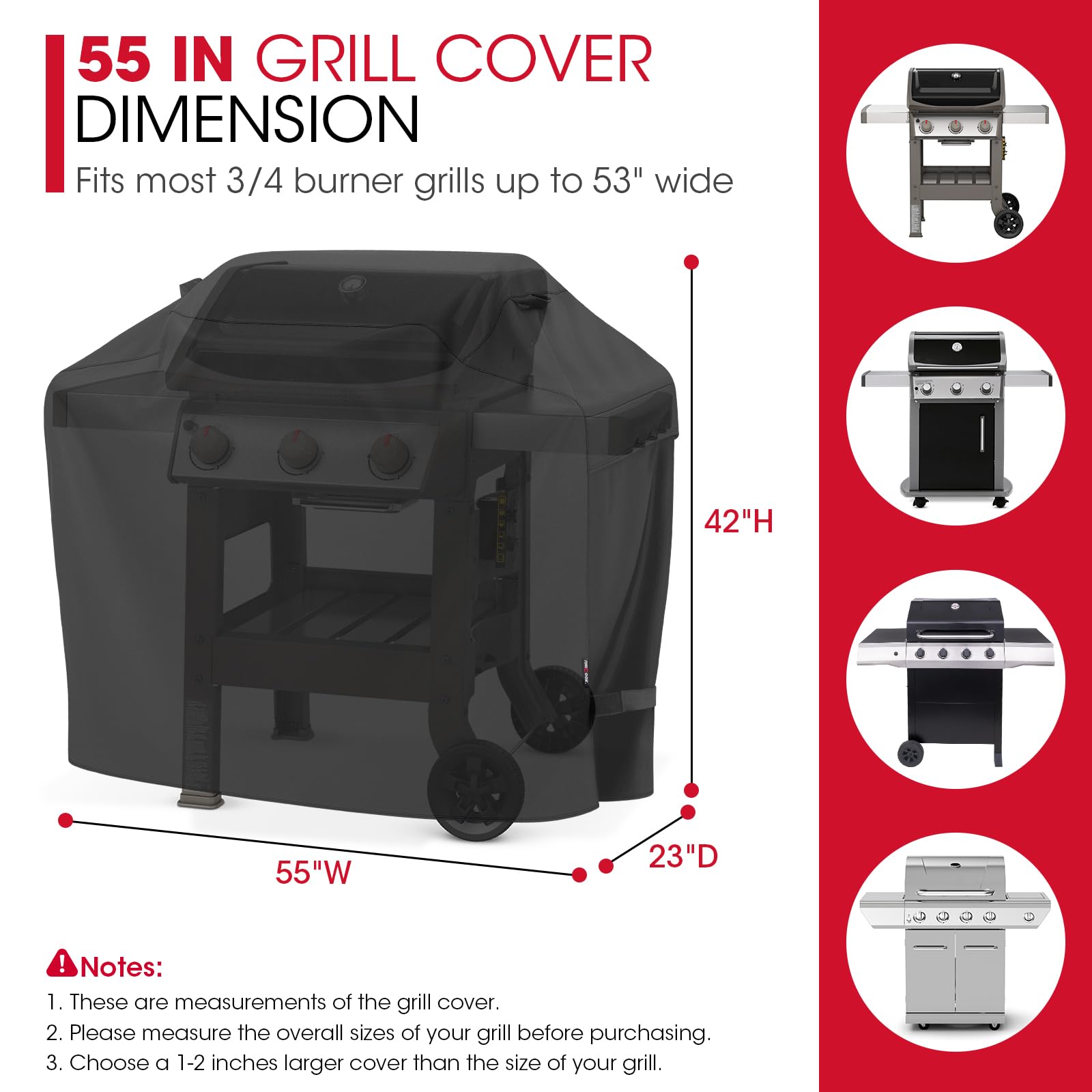 Unicook grill cover with handles and straps for secure fitting