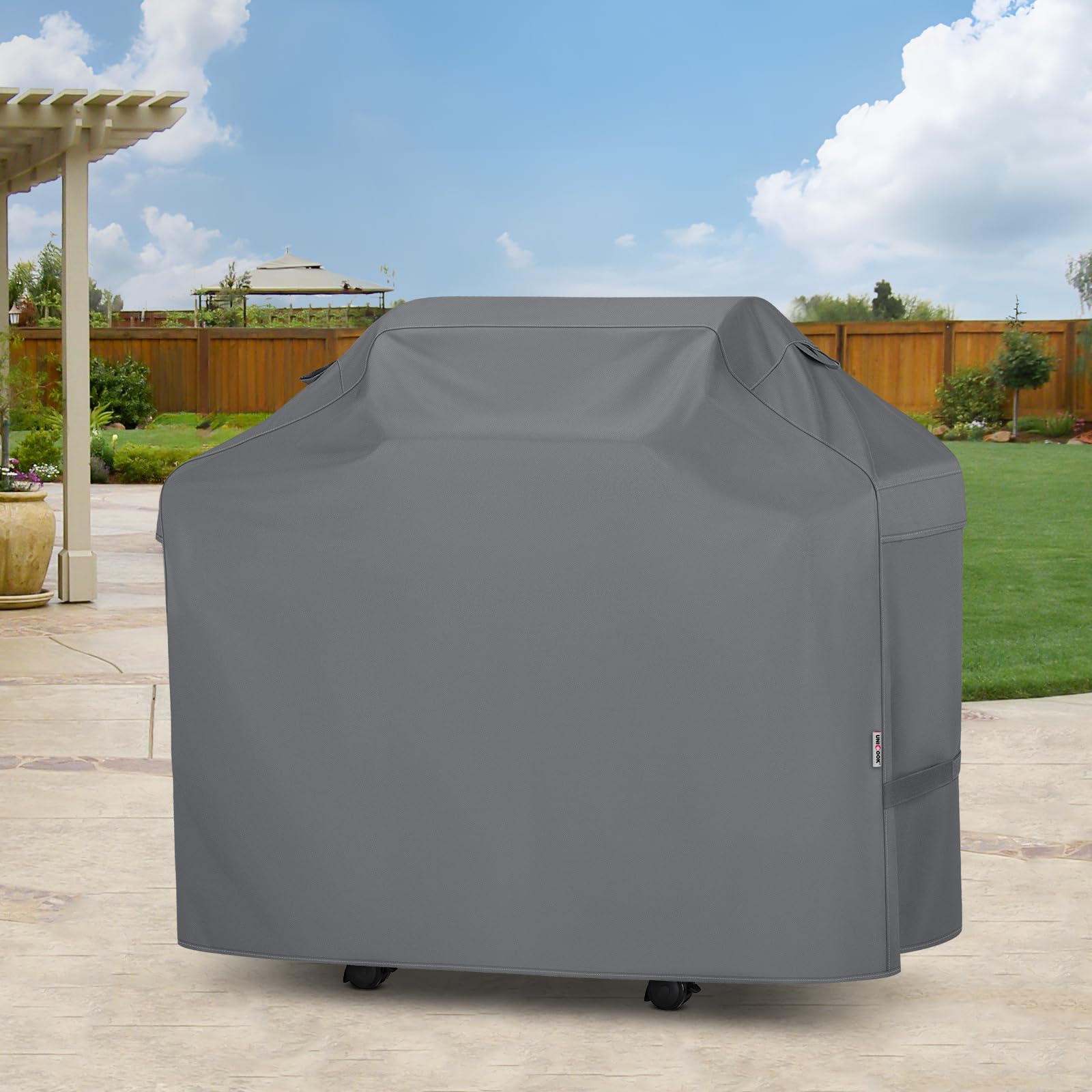Unicook strap fasteners secure the cover during windy days.