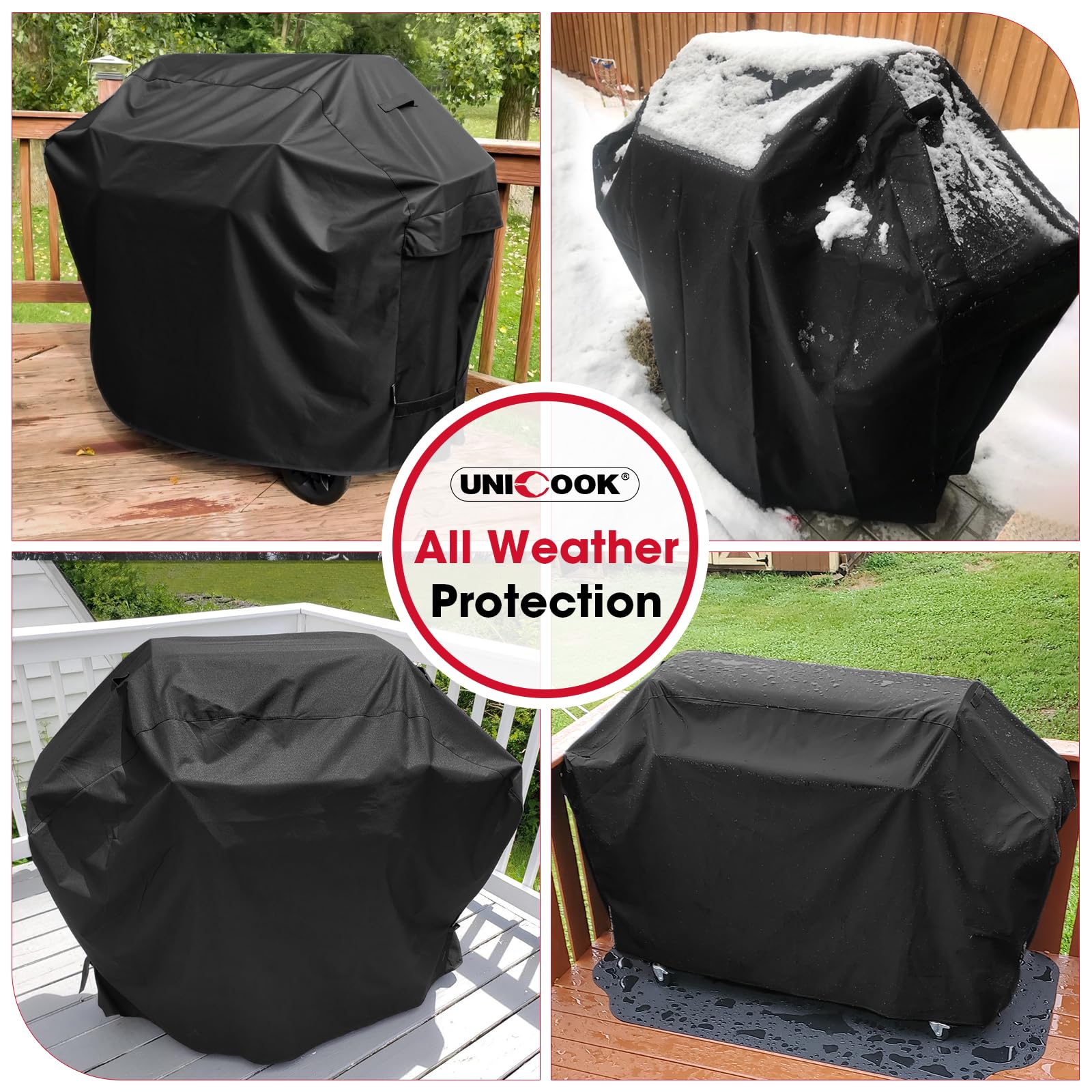 Unicook waterproof fabric protects against rain and fading outdoors.