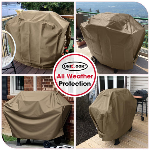 Unicook grill cover all-season protection resists sun, rain, and dust for year-round use.