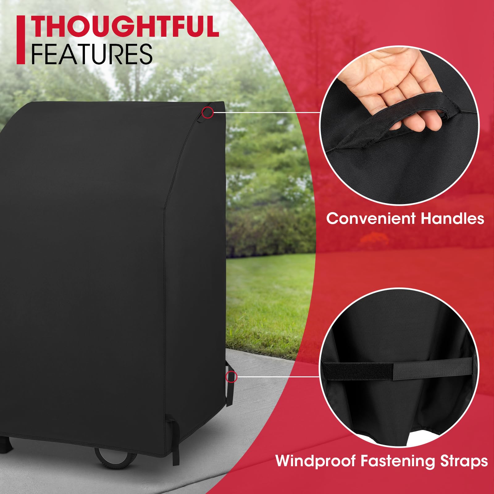 Durable handles on Unicook grill cover for easy fitting and removal