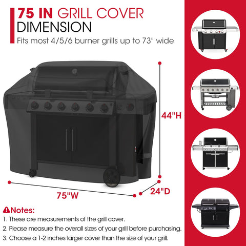 Unicook heavy duty waterproof grill cover, side view, fits Weber and Char-Broil grills securely