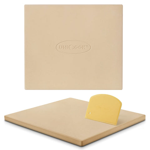 Unicook large pizza stone for oven and grill, ideal for family pizza nights.