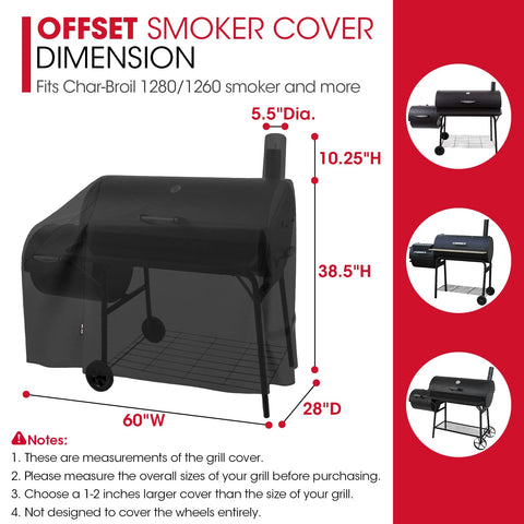 Unicook offset smoker cover 60 inch back view guards against wind and dust.