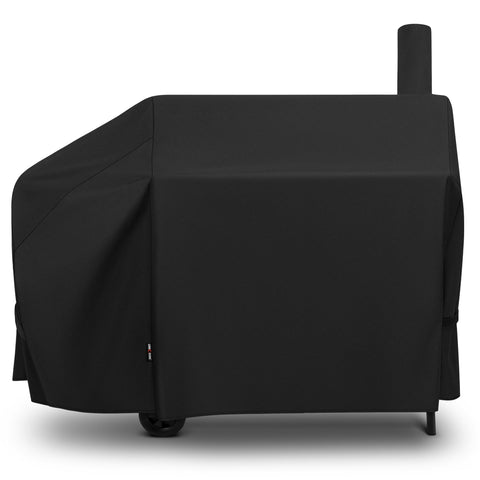 Unicook offset smoker cover 60 inch front view protects the grill from rain and sun.