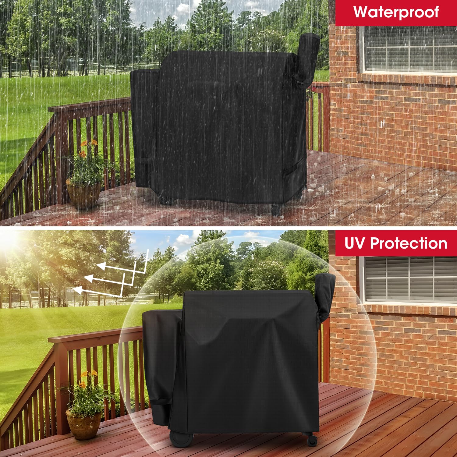 Unicook full-length outdoor grill cover shields from weather and debris