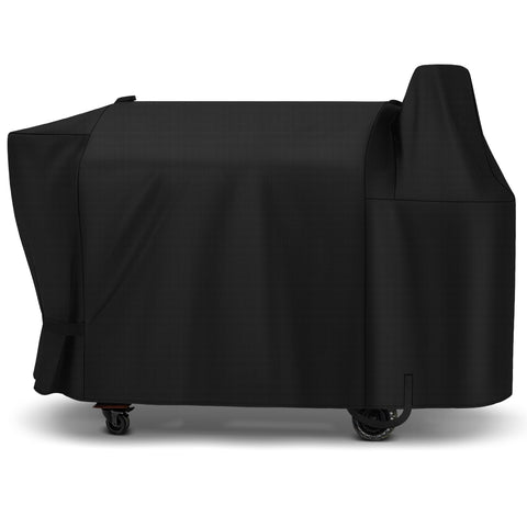 Unicook pellet grill cover side view protecting Pit Boss Austin XL from weather