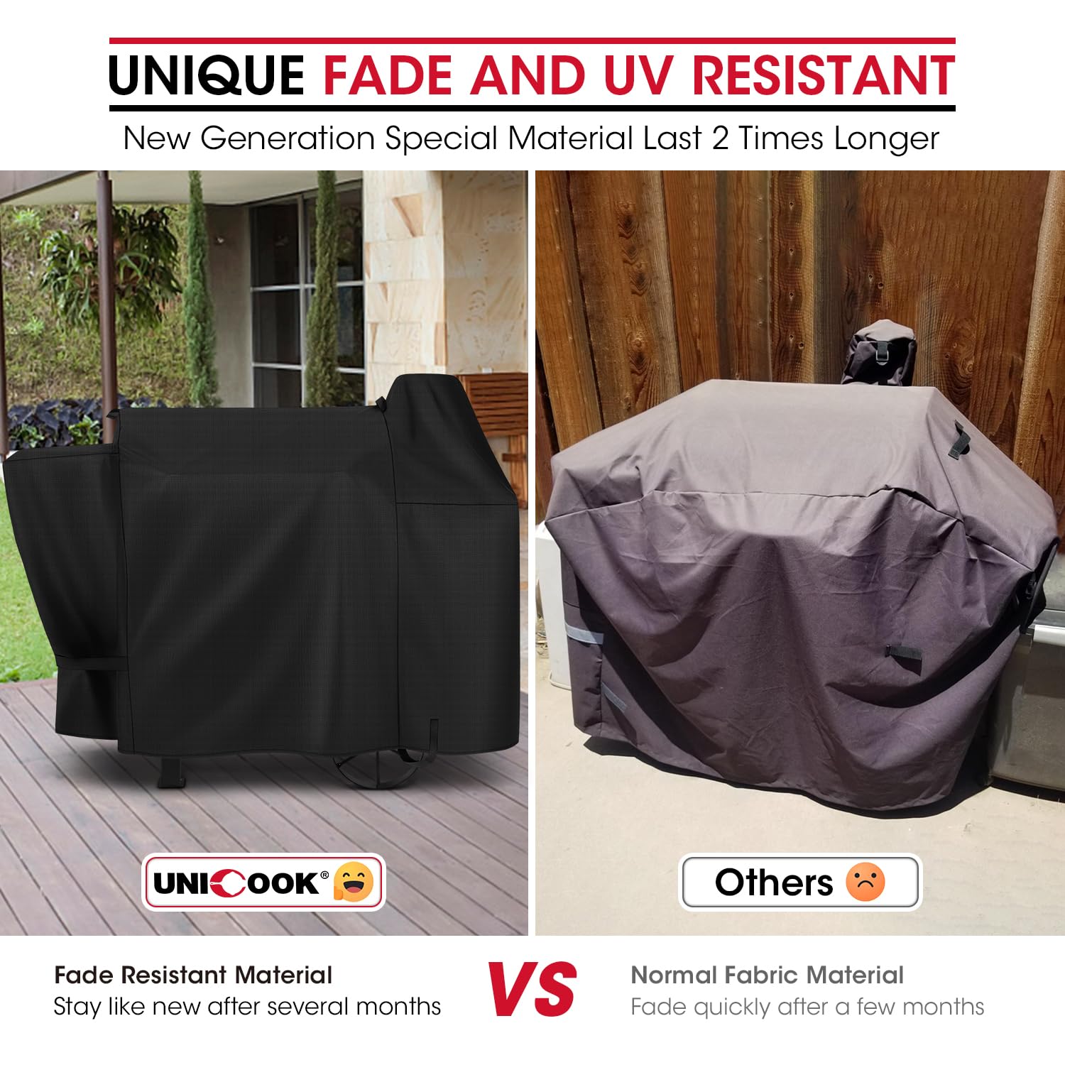 Unicook UV protection preserves grill finish in sunlight.