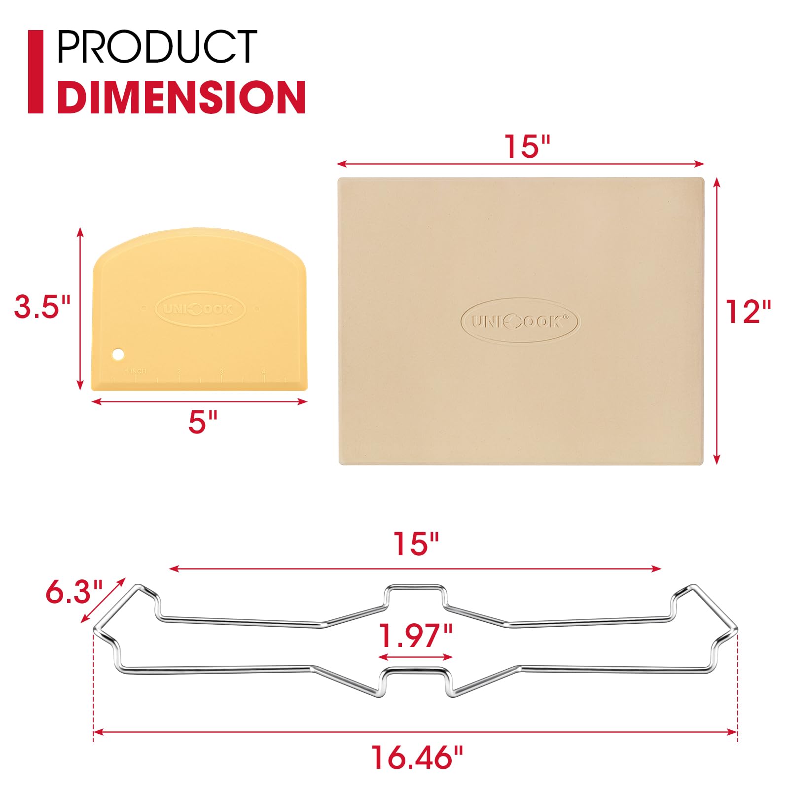 Unicook pizza stone on grill side view showing stable fits for outdoor cooking.