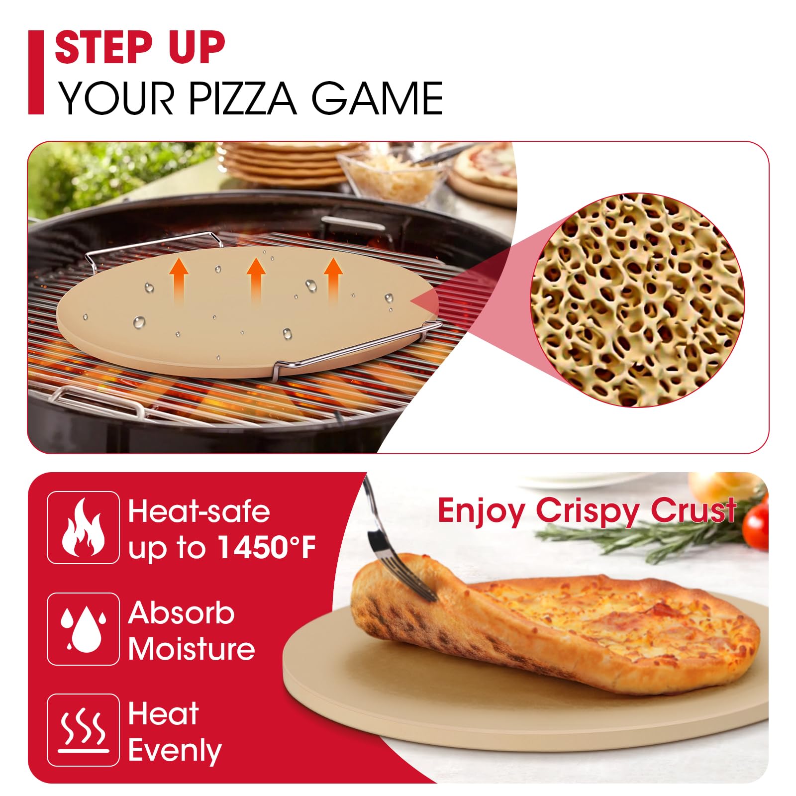 Unicook pizza stone on oven or grill setup for versatile baking