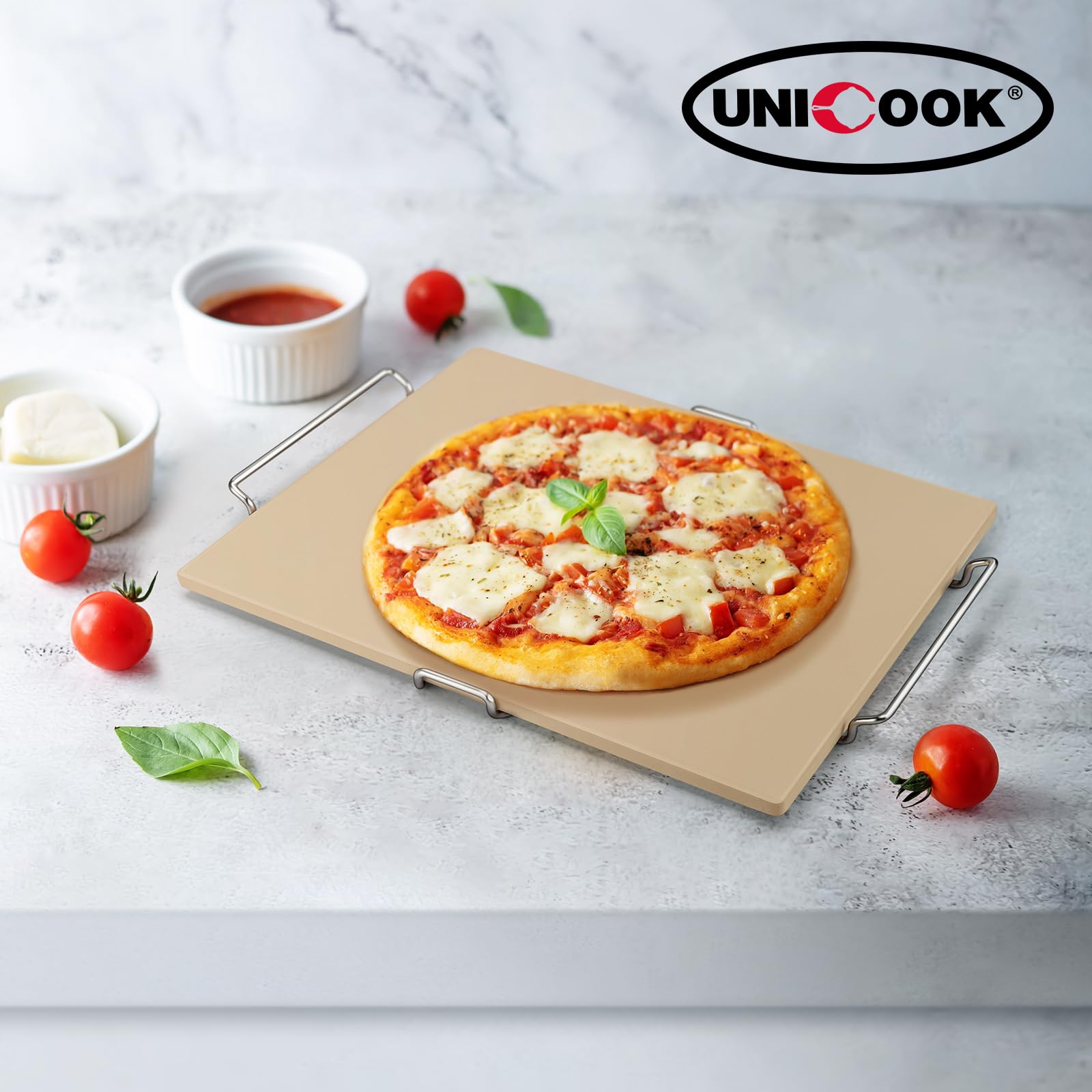Unicook pizza stone's porous surface demonstrating moisture absorption for crisp crust.