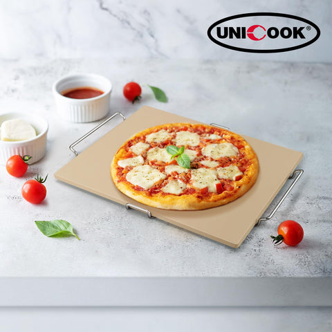 Unicook pizza stone's porous surface demonstrating moisture absorption for crisp crust.
