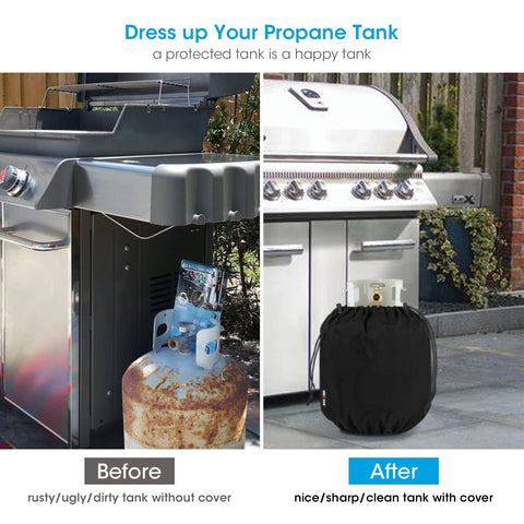 Unicook propane tank cover with snug-fit drawstrings keeps the cover secure on windy days.