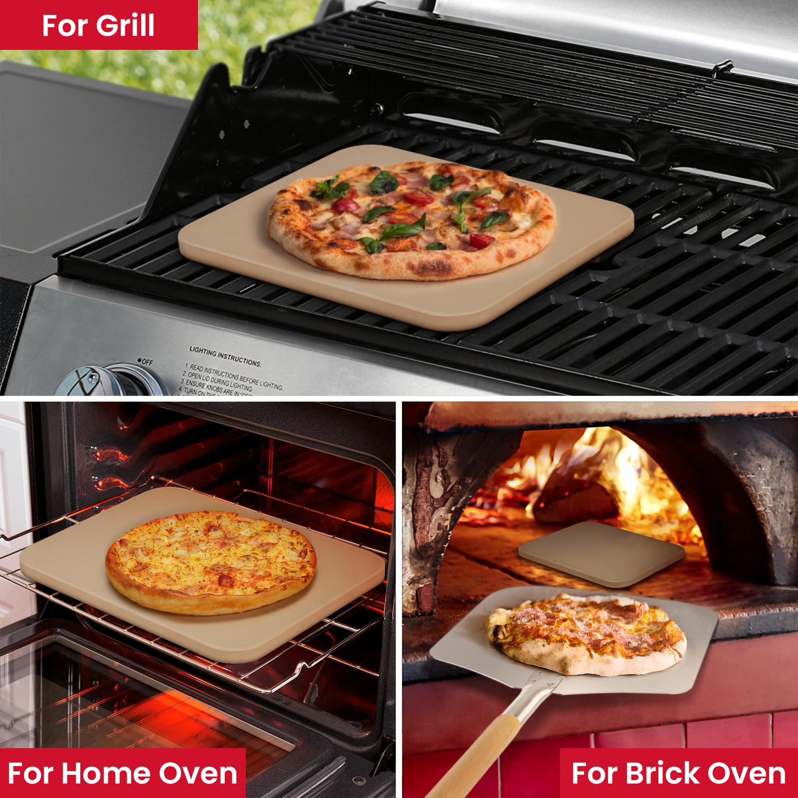 Unicook rectangular stone can be used on either side for flexible baking