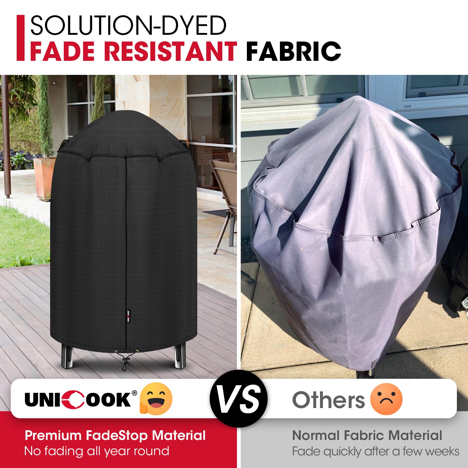 Unicook round smoker cover windproof with adjustable drawstring for secure fit.