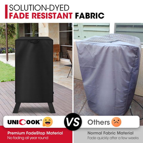 Unicook 30inch cover features handles and wind straps for secure outdoor use.
