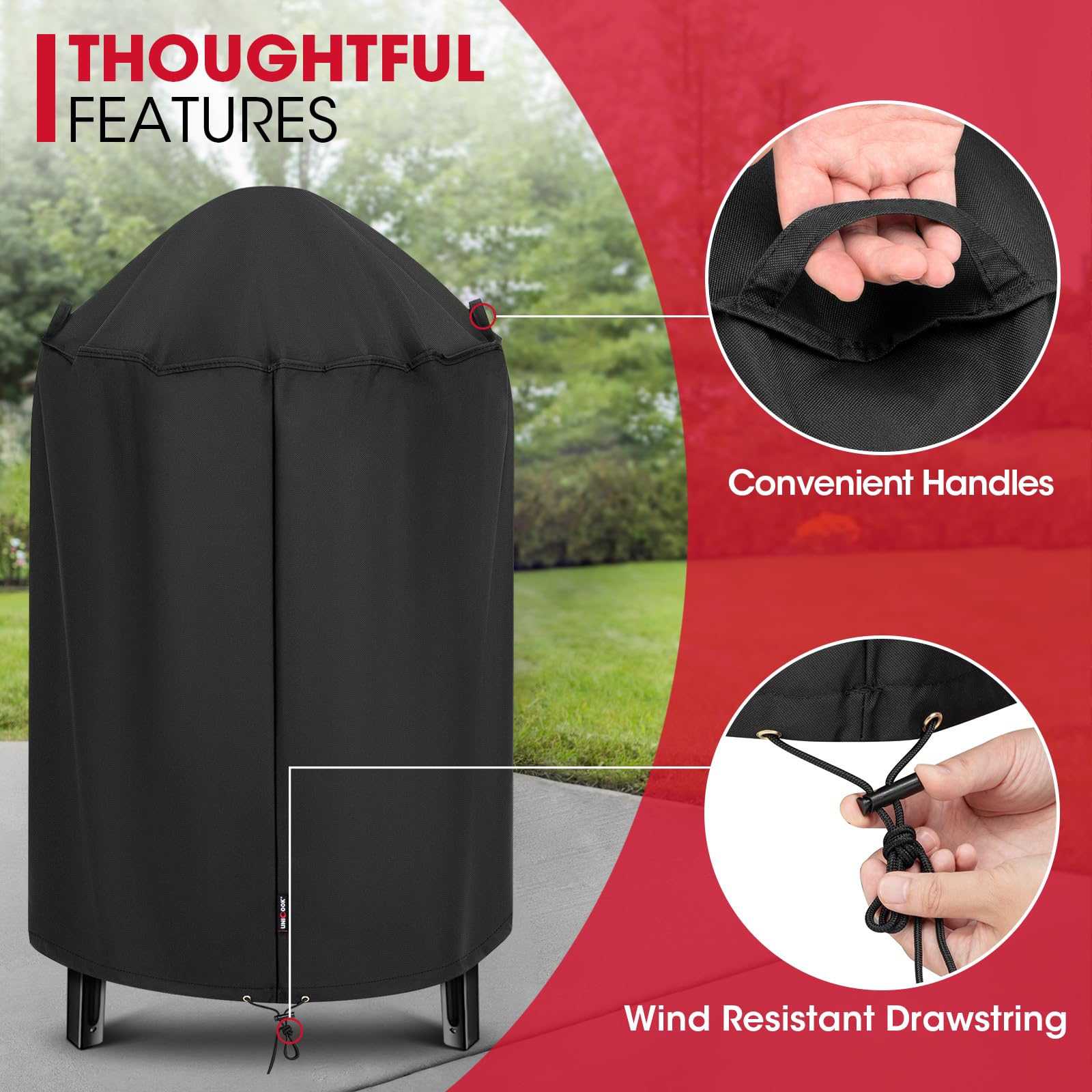 Unicook smoker cover ready for hose-off dirt during cleaning