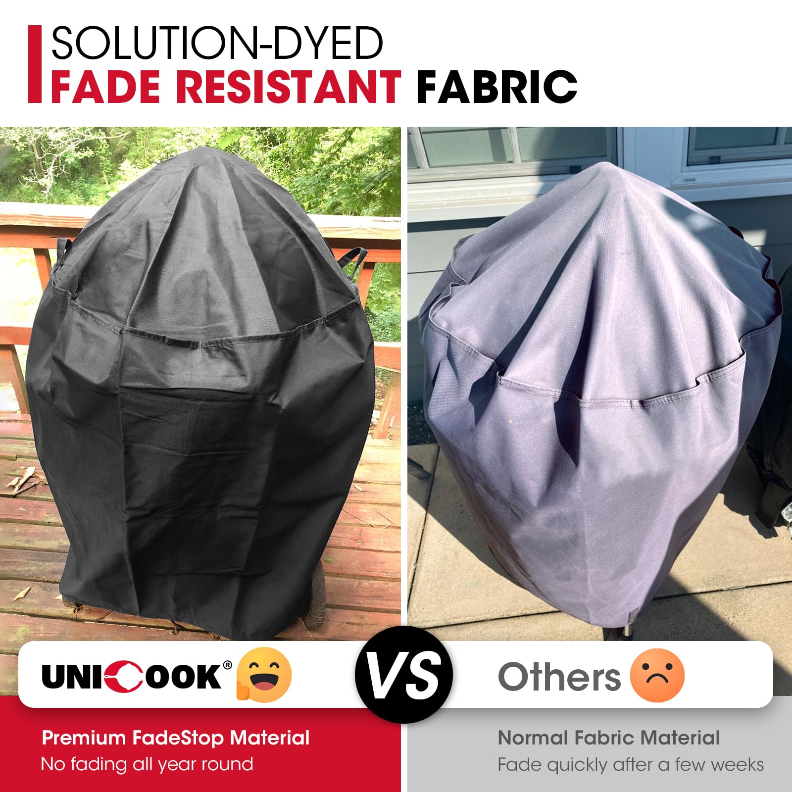 Unicook smoker cover shows durable fabric handles for easy on/off
